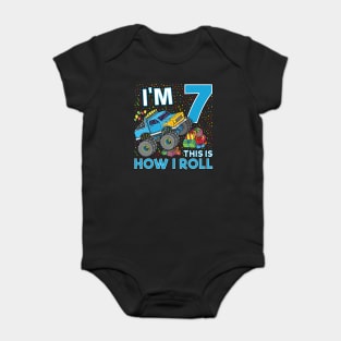 7th Birthday Monster Truck Party Gift 7 Year Old Boy Baby Bodysuit